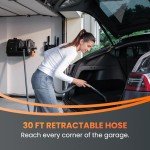 Giraffe Tools Wall-Mounted Vacuum Cleaner with 30 FT Retractable Hose, Wet Dry Vacuum Cleaner with 6 Nozzles for Car Detailing Normal Version, Grey （No Remote Control Funtion）