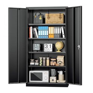 INTERGREAT Metal Storage Cabinets 72” Black Garage Steel Storage Cabinet with Doors and Shelves, Metal Tool Cabinet, Steel File Cabinet for Home Office, Basement, Warehouse, Classroom（Anti Tipping）