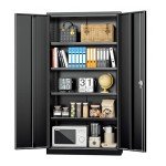 INTERGREAT Metal Storage Cabinets 72” Black Garage Steel Storage Cabinet with Doors and Shelves, Metal Tool Cabinet, Steel File Cabinet for Home Office, Basement, Warehouse, Classroom（Anti Tipping）