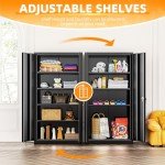 INTERGREAT Metal Storage Cabinets 72” Black Garage Steel Storage Cabinet with Doors and Shelves, Metal Tool Cabinet, Steel File Cabinet for Home Office, Basement, Warehouse, Classroom（Anti Tipping）