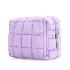 E-Tree Cute Makeup Bag,Quilted Cosmetic Bag for Women,Make up Pouch for Purse,Toiletry Zipper Pouch,Checkered Bag,Travel Case,Storage Pouches for Organization (Purple)
