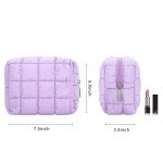 E-Tree Cute Makeup Bag,Quilted Cosmetic Bag for Women,Make up Pouch for Purse,Toiletry Zipper Pouch,Checkered Bag,Travel Case,Storage Pouches for Organization (Purple)