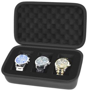 Watch Box Organizer/Men Watch Display Storage Case Fits All Wristwatches and Smart Watches up to 42mm 3 Slots -Black