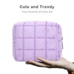 E-Tree Cute Makeup Bag,Quilted Cosmetic Bag for Women,Make up Pouch for Purse,Toiletry Zipper Pouch,Checkered Bag,Travel Case,Storage Pouches for Organization (Purple)