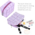 E-Tree Cute Makeup Bag,Quilted Cosmetic Bag for Women,Make up Pouch for Purse,Toiletry Zipper Pouch,Checkered Bag,Travel Case,Storage Pouches for Organization (Purple)