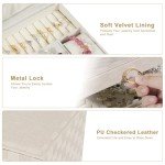 GUOER Jewelry Box for Women Girl Wife - Large PU Leather Jewelry Organizer Storage Case with 3 Layers Display for Earrings Bracelets Rings Watches (Light Khaki)