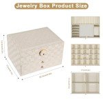 GUOER Jewelry Box for Women Girl Wife - Large PU Leather Jewelry Organizer Storage Case with 3 Layers Display for Earrings Bracelets Rings Watches (Light Khaki)