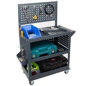 Metal Mechanic Tool Cart with Wheels,49"x29"x15", 3 Tier Rolling Tool Cart with Pegboard, 880 lbs Capacity, 4 Adjustable Dividers, 3 Side Mesh Panels, Screwdriver Shelf, Hanging Tray Included