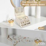 GUOER Jewelry Box for Women Girl Wife - Large PU Leather Jewelry Organizer Storage Case with 3 Layers Display for Earrings Bracelets Rings Watches (Light Khaki)