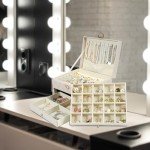 GUOER Jewelry Box for Women Girl Wife - Large PU Leather Jewelry Organizer Storage Case with 3 Layers Display for Earrings Bracelets Rings Watches (Light Khaki)