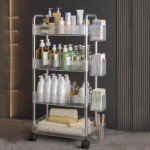 JICOLI 4-Tier Acrylic Storage Rolling Cart Clear Bathroom Cart Organizer, Transparency Laundry Room Organization Mobile Shelving Unit Multifunction Rolling Utility Cart for Office Living Room