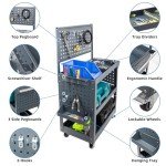 Metal Mechanic Tool Cart with Wheels,49"x29"x15", 3 Tier Rolling Tool Cart with Pegboard, 880 lbs Capacity, 4 Adjustable Dividers, 3 Side Mesh Panels, Screwdriver Shelf, Hanging Tray Included