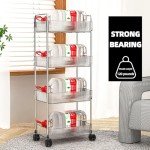 JICOLI 4-Tier Acrylic Storage Rolling Cart Clear Bathroom Cart Organizer, Transparency Laundry Room Organization Mobile Shelving Unit Multifunction Rolling Utility Cart for Office Living Room