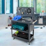 Metal Mechanic Tool Cart with Wheels,49"x29"x15", 3 Tier Rolling Tool Cart with Pegboard, 880 lbs Capacity, 4 Adjustable Dividers, 3 Side Mesh Panels, Screwdriver Shelf, Hanging Tray Included