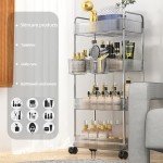 JICOLI 4-Tier Acrylic Storage Rolling Cart Clear Bathroom Cart Organizer, Transparency Laundry Room Organization Mobile Shelving Unit Multifunction Rolling Utility Cart for Office Living Room