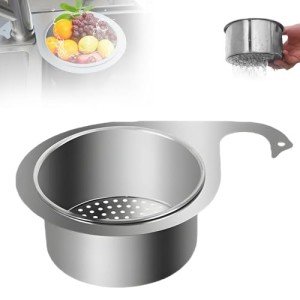 Stainless Steel Sink Drain Strainer Basket, 2024 Upgraded Multifunction Hanging Sink Strainer Colander Drain Basket, Drain Basket Quick Drain Kitchen Tools for Food Strainer or Storage Rack (1)