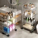 JICOLI 4-Tier Acrylic Storage Rolling Cart Clear Bathroom Cart Organizer, Transparency Laundry Room Organization Mobile Shelving Unit Multifunction Rolling Utility Cart for Office Living Room