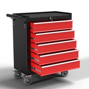 5-Drawer Metal Rolling Tool Chest with Wheels,Tool Storage Cabinet With Locking System，Toolbox with Wheels for Garage, Warehouse, Workshop, Repair Shop(Black&red, 5-Drawer)
