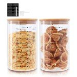 Datttcc 33 oz Glass Food Storage Containers with Bamboo Lids, Glass Canisters with Airtight Lids for Kitchen and Storage, Glass jars for Sugar,Pasta, Flour,Coffee Bean,2 Pack