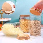 Datttcc 33 oz Glass Food Storage Containers with Bamboo Lids, Glass Canisters with Airtight Lids for Kitchen and Storage, Glass jars for Sugar,Pasta, Flour,Coffee Bean,2 Pack