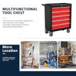 5-Drawer Metal Rolling Tool Chest with Wheels,Tool Storage Cabinet With Locking System，Toolbox with Wheels for Garage, Warehouse, Workshop, Repair Shop(Black&red, 5-Drawer)