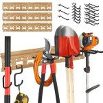 Unaikoo Garage Tool Organizer Wall Mount - Garage Storage and Organization Garden Tool Organizer with Adjustable Pegboard Hooks Yard Shed Rack for Broom Mop Shovels Rake Trimmers, 48 inch WoodPattern