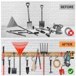 Unaikoo Garage Tool Organizer Wall Mount - Garage Storage and Organization Garden Tool Organizer with Adjustable Pegboard Hooks Yard Shed Rack for Broom Mop Shovels Rake Trimmers, 48 inch WoodPattern
