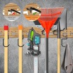 Unaikoo Garage Tool Organizer Wall Mount - Garage Storage and Organization Garden Tool Organizer with Adjustable Pegboard Hooks Yard Shed Rack for Broom Mop Shovels Rake Trimmers, 48 inch WoodPattern