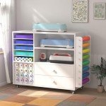 Craft Organization and Storage Cart Compatible with Cricut Machine Cricut Table, Rolling Craft Organizer with Two Large Drawer & 24 Vinyl Roll Holder & Paper Storage Organizer, for Home Craft Room