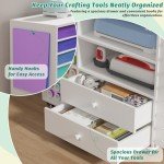 Craft Organization and Storage Cart Compatible with Cricut Machine Cricut Table, Rolling Craft Organizer with Two Large Drawer & 24 Vinyl Roll Holder & Paper Storage Organizer, for Home Craft Room