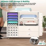 Craft Organization and Storage Cart Compatible with Cricut Machine Cricut Table, Rolling Craft Organizer with Two Large Drawer & 24 Vinyl Roll Holder & Paper Storage Organizer, for Home Craft Room