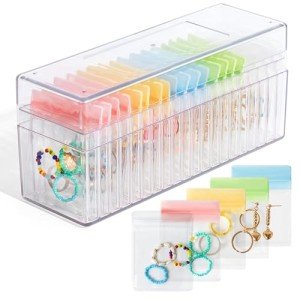 Y1tvei Acrylic Jewelry Box Organizer - Clear Jewelry Organizer Holder with 20 Portable Anti Tarnish Zipper Jewelry Bags, Travel Jewelry Drawer Organizer, Jewelry Storage for Necklaces Rings Earrings