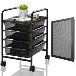 Metal 4 Tier Rolling Cart with 4 Drawers,1 Table Top & 4 Wheels, Utility Grocery Craft Cart on Wheels for Classroom, Office, Bathroom, Kitchen, Bar, Home Storage and Organization, Dorm Room Essentials