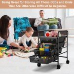 Metal 4 Tier Rolling Cart with 4 Drawers,1 Table Top & 4 Wheels, Utility Grocery Craft Cart on Wheels for Classroom, Office, Bathroom, Kitchen, Bar, Home Storage and Organization, Dorm Room Essentials