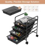 Metal 4 Tier Rolling Cart with 4 Drawers,1 Table Top & 4 Wheels, Utility Grocery Craft Cart on Wheels for Classroom, Office, Bathroom, Kitchen, Bar, Home Storage and Organization, Dorm Room Essentials