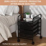 Metal 4 Tier Rolling Cart with 4 Drawers,1 Table Top & 4 Wheels, Utility Grocery Craft Cart on Wheels for Classroom, Office, Bathroom, Kitchen, Bar, Home Storage and Organization, Dorm Room Essentials