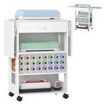 Craft Cart Compatible with Cricut Machine, Storage Rolling Cricut Cart Furniture with Foldable Sides & Drawer for Cricut Organization for Craft Room Home Office
