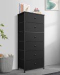 Mifuro Tall Fabric Dresser for Bedroom, Vertical Storage Organizer Tower with 6 Drawers, Chest of Drawers with Fabric Bins, Steel Frame, Wood Top for Bedroom, Closet, Entryway- Black