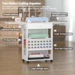 Craft Cart Compatible with Cricut Machine, Storage Rolling Cricut Cart Furniture with Foldable Sides & Drawer for Cricut Organization for Craft Room Home Office