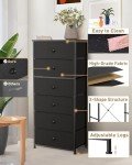 Mifuro Tall Fabric Dresser for Bedroom, Vertical Storage Organizer Tower with 6 Drawers, Chest of Drawers with Fabric Bins, Steel Frame, Wood Top for Bedroom, Closet, Entryway- Black