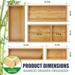 Zen Smart Bamboo Drawer Organizer Boxes-Set of 5 Wooden Drawer Organizers for Kitchen, Bathroom, Office, Desk, Vanity, Makeup-Non-Slip Junk Drawer Organizer Trays for Storage & Organization