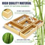 Zen Smart Bamboo Drawer Organizer Boxes-Set of 5 Wooden Drawer Organizers for Kitchen, Bathroom, Office, Desk, Vanity, Makeup-Non-Slip Junk Drawer Organizer Trays for Storage & Organization