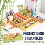 Zen Smart Bamboo Drawer Organizer Boxes-Set of 5 Wooden Drawer Organizers for Kitchen, Bathroom, Office, Desk, Vanity, Makeup-Non-Slip Junk Drawer Organizer Trays for Storage & Organization