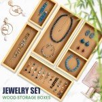 Zen Smart Bamboo Drawer Organizer Boxes-Set of 5 Wooden Drawer Organizers for Kitchen, Bathroom, Office, Desk, Vanity, Makeup-Non-Slip Junk Drawer Organizer Trays for Storage & Organization