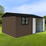Ball & Cast 10x12 FT Outdoor Storage Shed,Metal Aluminum Waterproof Tool Sheds with Window,Heavy-Duty Sheds Unit w/Door and Vents,for Storing Bicycles,Lawnmowers,Barbeques,Brown