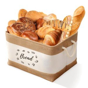 soleim Bread Storage Bin, Bread Storage for Countertop Burlap Bread Basket Organizer Bread, Rolls and Snack Bin for Kitchen Organization