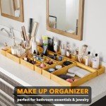 SpaceAid 14-Piece Bamboo Drawer Organizer Storage Boxes Set, Wood Tray Junk Drawer Organizers Multi-Use Divider Bins for Kitchen, Bathroom, Office Desk and Makeup Organization (14 Pack, Natural)