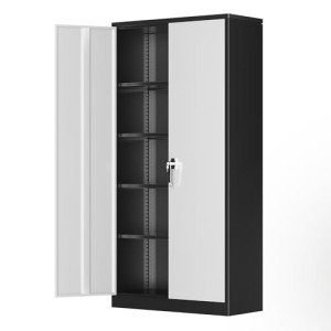 Greenvelly Metal Storage Cabinet with Doors and Adjustable Shelves,72" Locking Metal Garage Storage Cabinets,Lockable Metal File Cabinet,Metal Tool Cabinet for Garage,Home Office,School (Black Grey)