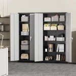 Greenvelly Metal Storage Cabinet with Doors and Adjustable Shelves,72" Locking Metal Garage Storage Cabinets,Lockable Metal File Cabinet,Metal Tool Cabinet for Garage,Home Office,School (Black Grey)