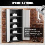 Greenvelly Metal Storage Cabinet with Doors and Adjustable Shelves,72" Locking Metal Garage Storage Cabinets,Lockable Metal File Cabinet,Metal Tool Cabinet for Garage,Home Office,School (Black Grey)